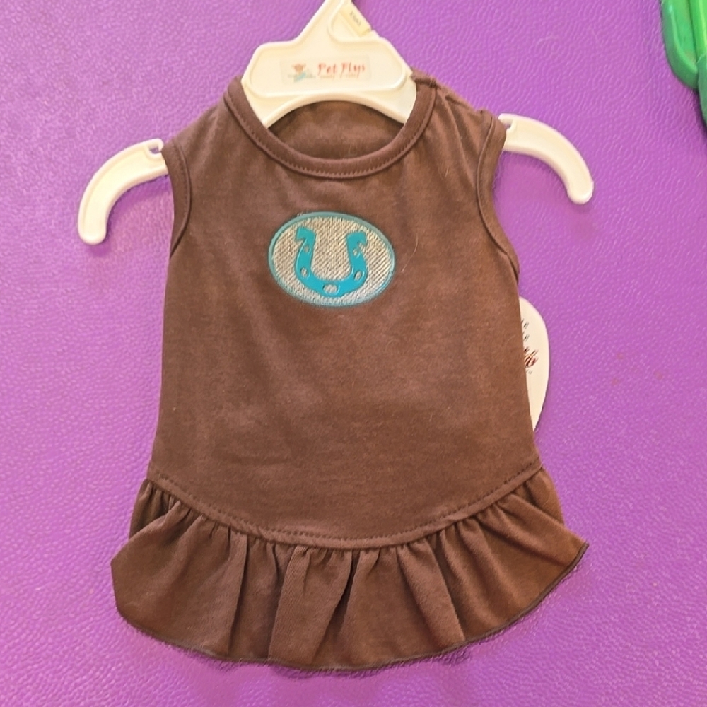 Brown Ruffled Dog Dress with Horseshoe Design